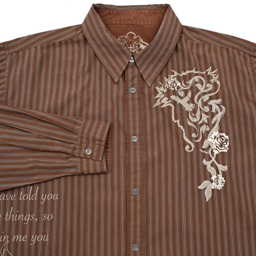 Not of This World Embroidered Shirt Mens 2XL Metal Snap Button‎ Up John 16:33